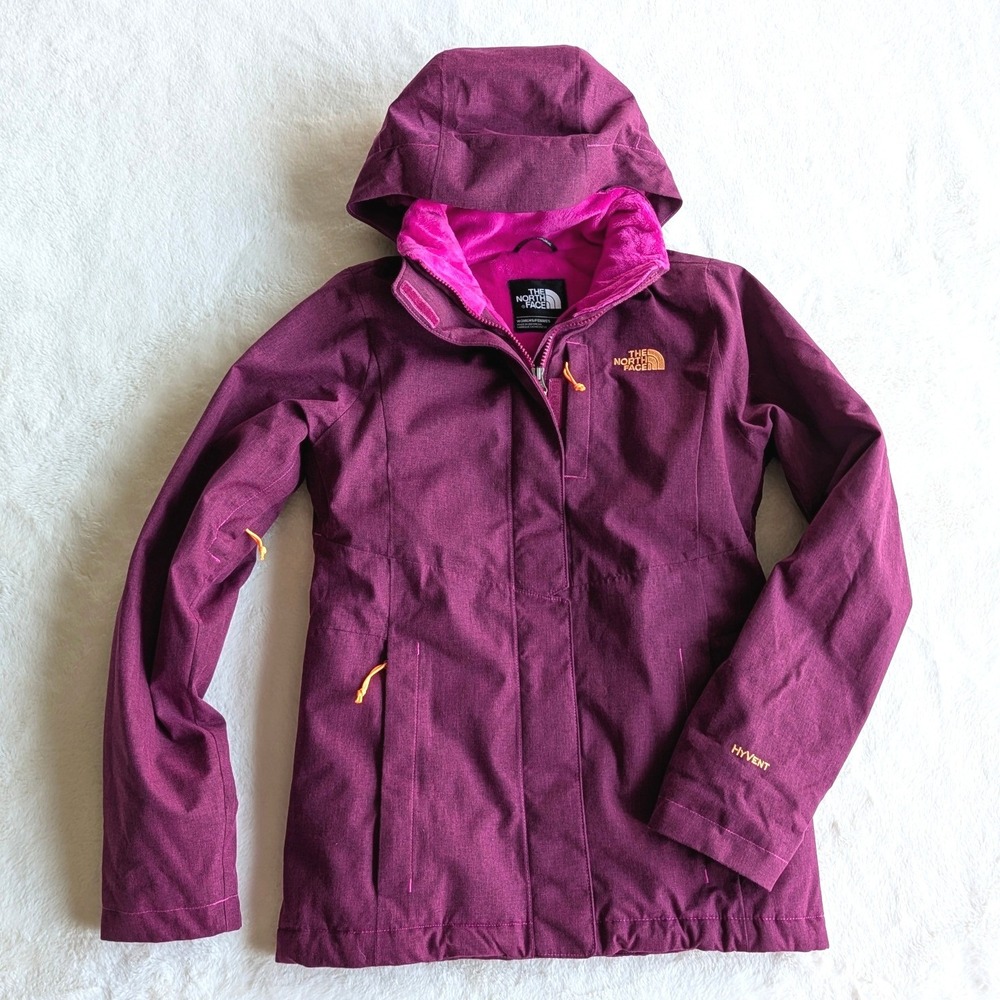 The North Face HyVent Hooded Jacket Womens XS Purple Pink Fleece Lined Insulated